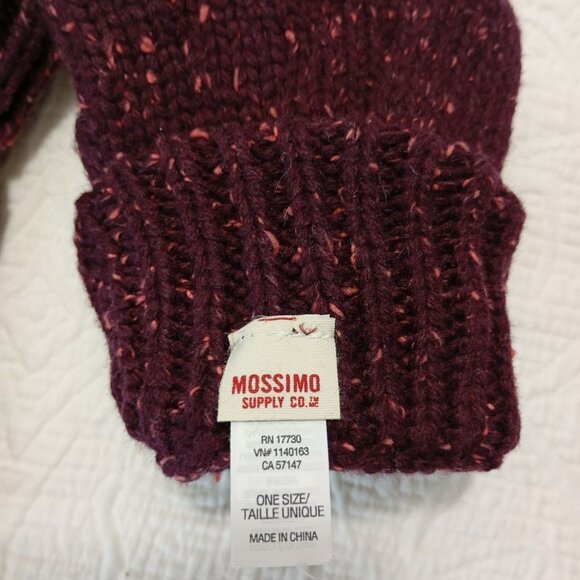 Mossimo Convertible Mittens Gloves Marled Knit Burgundy One Size Womens - Picture 2 of 5